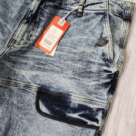 Blue Wash Denim Men's Shorts Skinny Fit - Picture 8 of 16